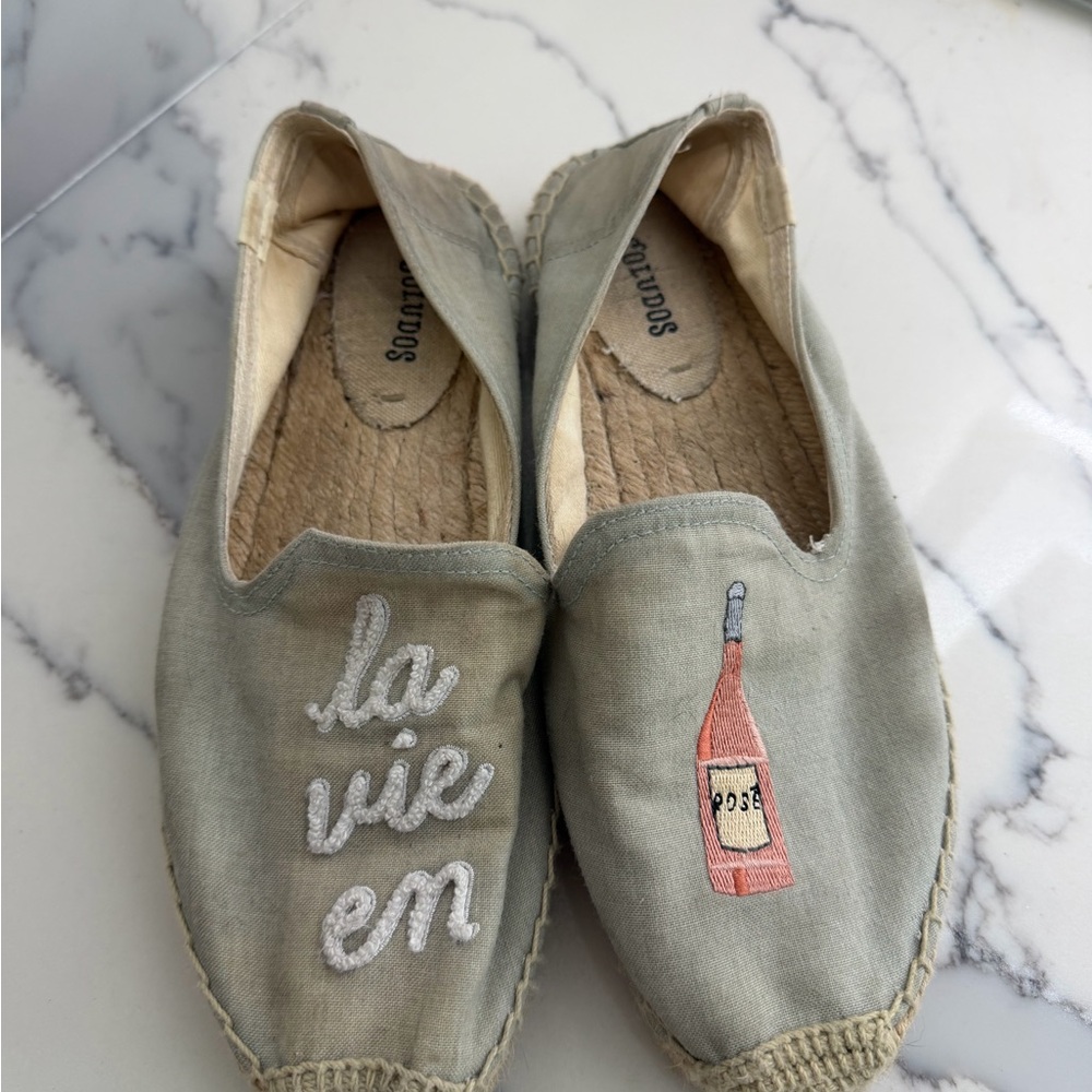 Soludos Gray Espadrilles with Embroidery